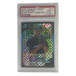 2005 Bowman Chrome Draft Picks Xfractor Auto #177 Ricky Romero PSA 9 Blue Jays